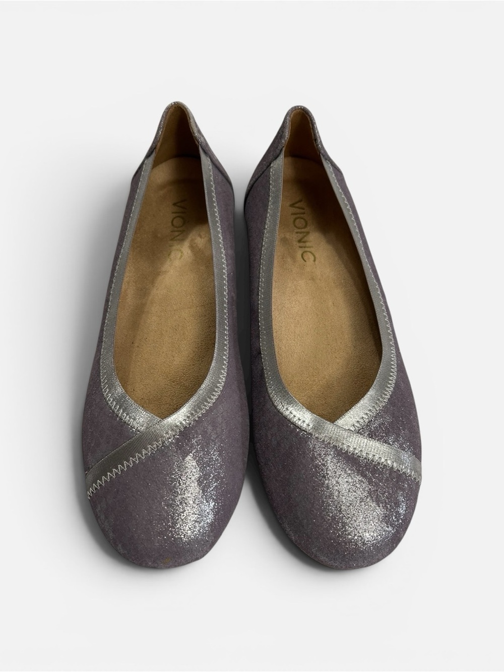 Vionic Spark Carroll Lavender Metallic Shimmer Snakeskin Ballet Flats Sz 5